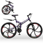 26 Inch Folding Mountain Bike, 21 Speed Full Suspension High-Carbon Steel MTB Foldable Bicycle, Dual Disc, Customized