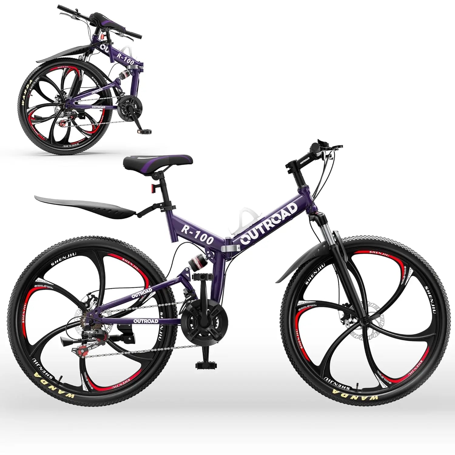 26 Inch Folding Mountain Bike, 21 Speed Full Suspension High-Carbon Steel MTB Foldable Bicycle, Dual Disc, Customized