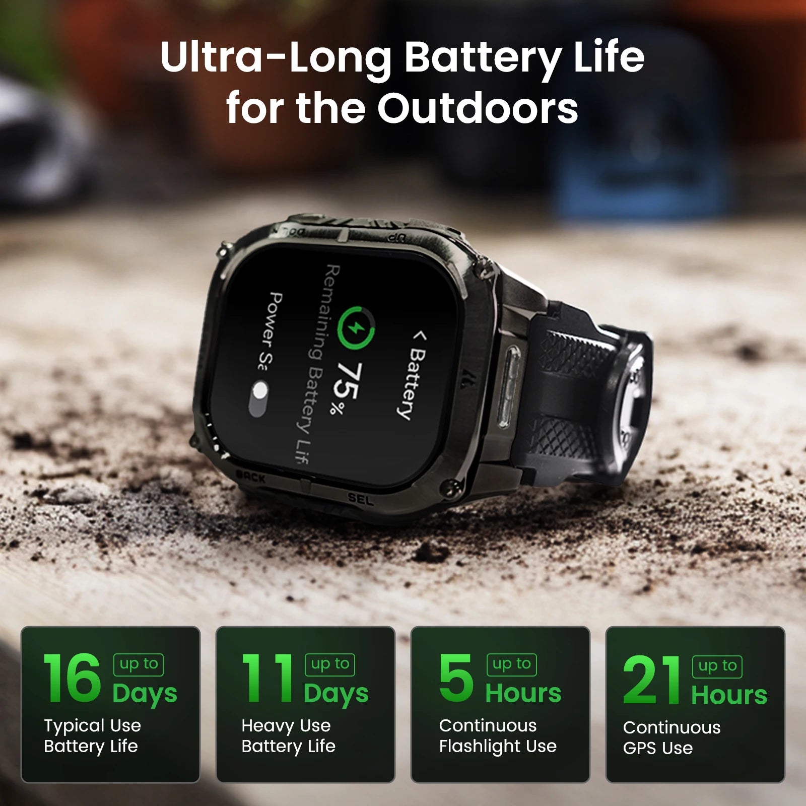 Rugged Smartwatch for Men Military-Grade GPS Watch with Flashlight 5ATM Waterproof Health & Fitness Tracker