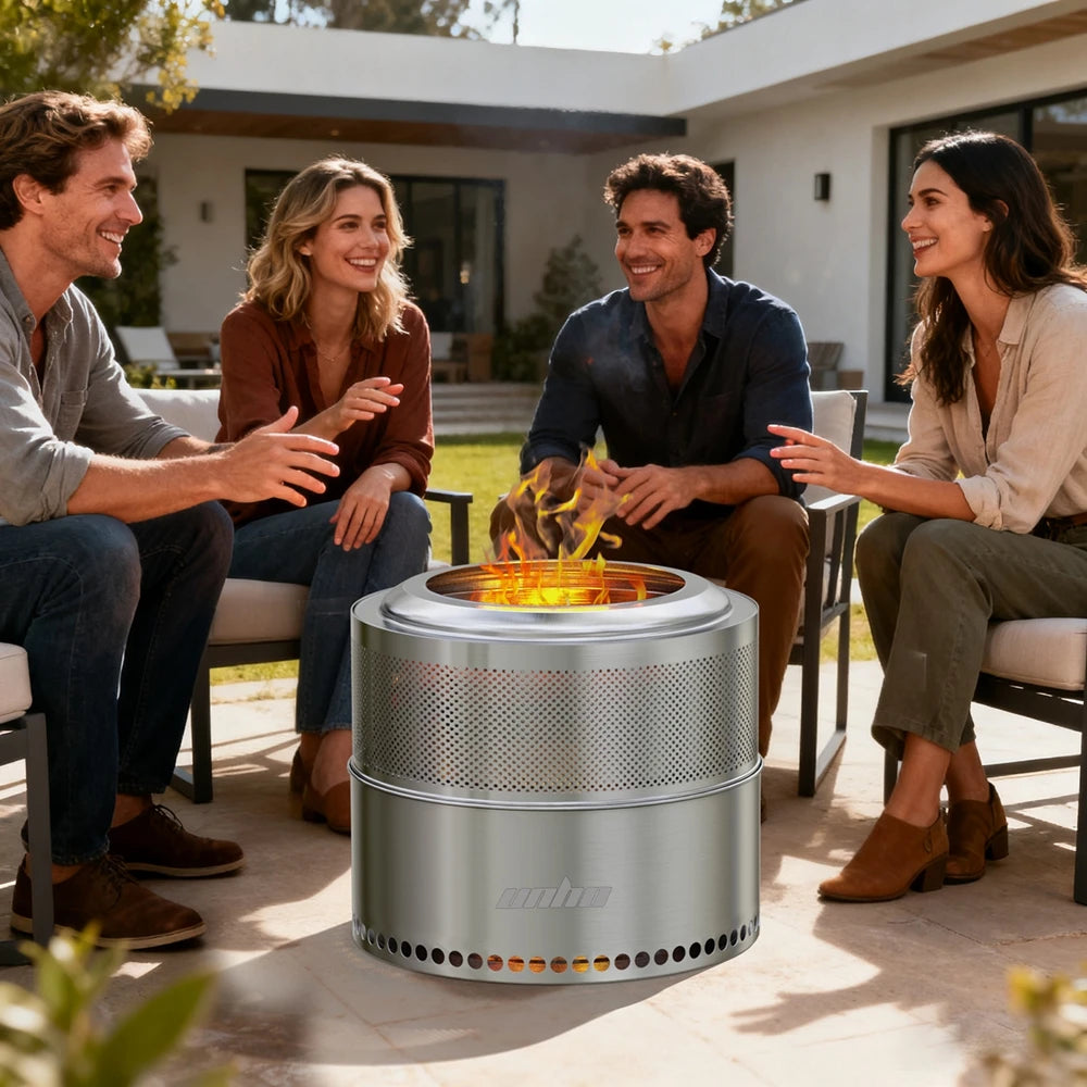 19 Inch Smokeless Fire Pit for Outdoor Wood Burning,  Portable 304 Stainless Steel Camping Stove , Perforated  Fireplace