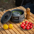 3PCS Cookware Set Pot Pan Kettle Set Portable Cooker Set For 2-3 Person With Mesh Bag For Camping Backpacking Outdoor Picnic