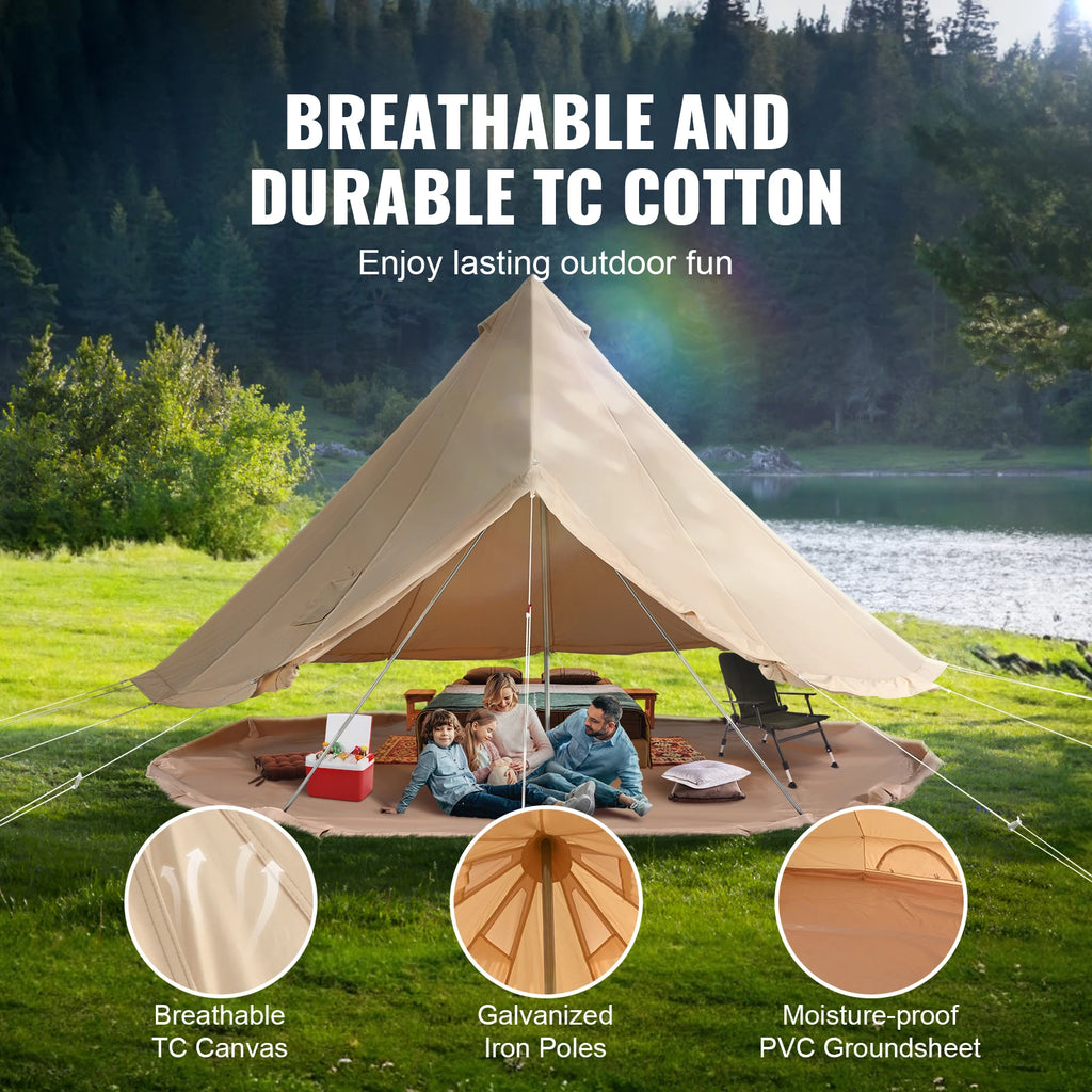 Canvas Bell Tent 4 Seasons 5m Yurt Tent Canvas Tent for Camping with Stove Breathable Tent Holds up to 8 People