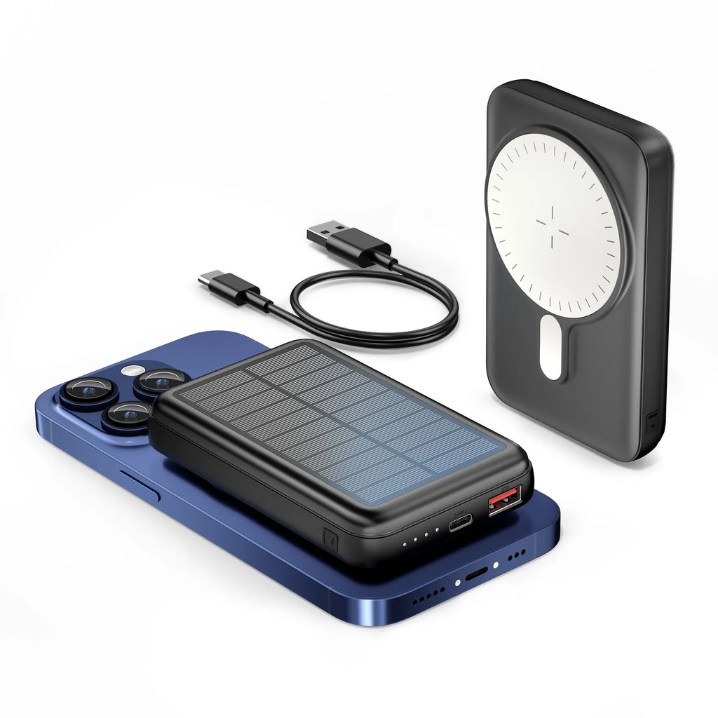 Solar Power Bank 10000mAh-15W WirelessCharging & 20W PD Fast Charge | Portable Solar Charger for iPhone 16/15/14/13/12