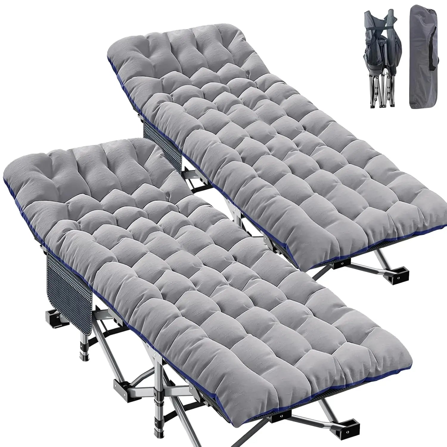 2PK XXL Camping Cot for Adults 900LBS  Oversized Folding Bed with Mattress Pad, Heavy Duty 1200D Oxford, Customized