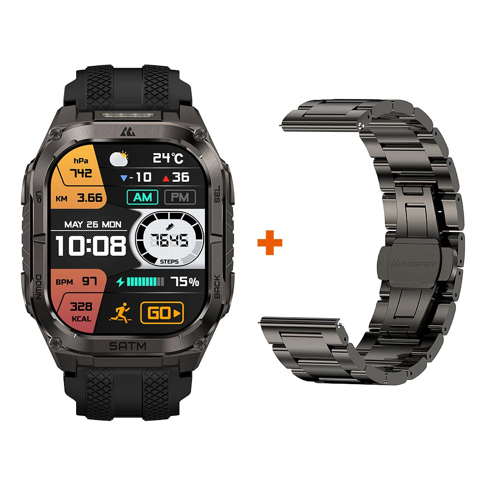 Rugged Smartwatch for Men Military-Grade GPS Watch with Flashlight 5ATM Waterproof Health & Fitness Tracker