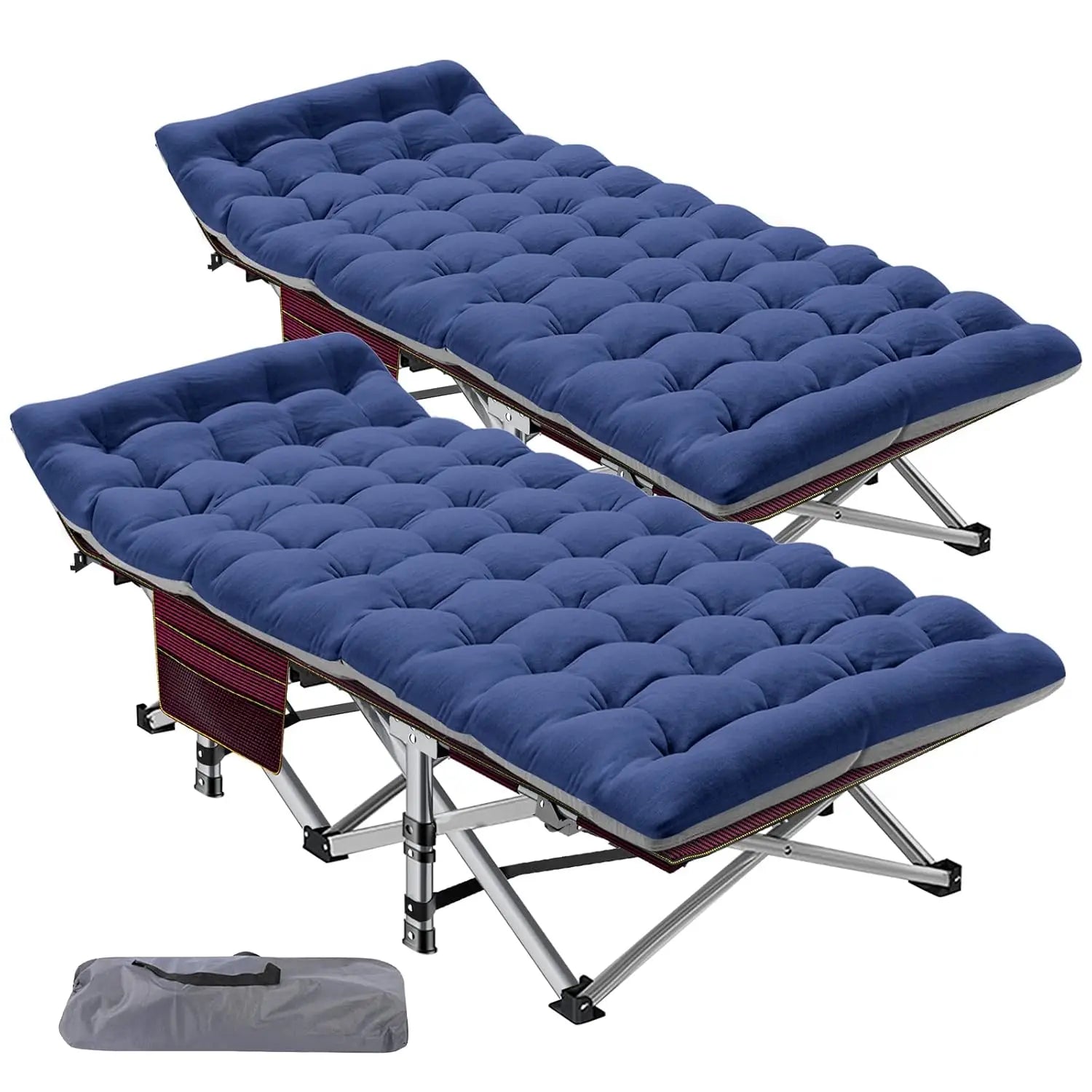 2PK XXL Camping Cot for Adults 900LBS  Oversized Folding Bed with Mattress Pad, Heavy Duty 1200D Oxford, Customized