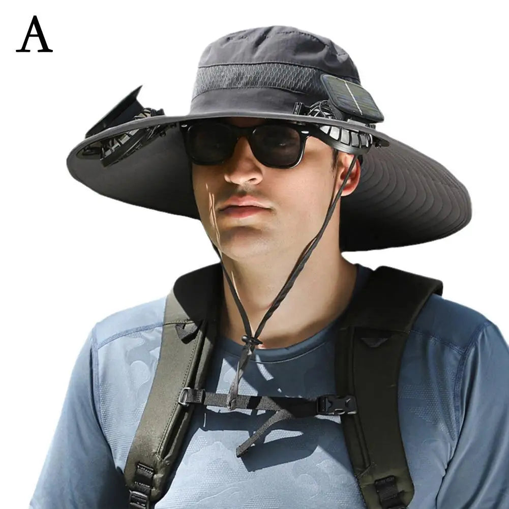 Outdoor Camping Fishing Hiking Sunscreen Fisherman Hat Solar Fan Cap Portable Solar Charging Cap with Fan Suitable