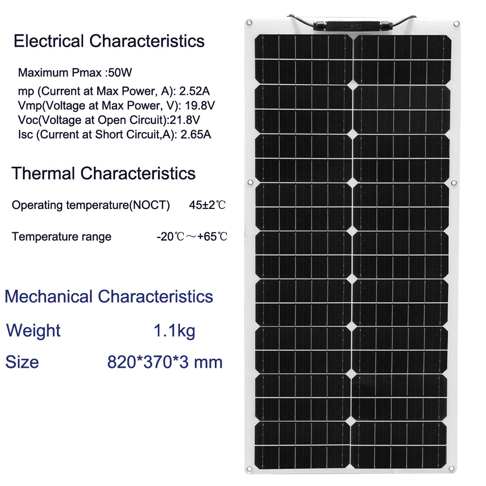12V 50W, 19.8V 100W Flexible Photovoltaic Solar Panels, Battery Charger For Car, Boat, Camper, Campsite