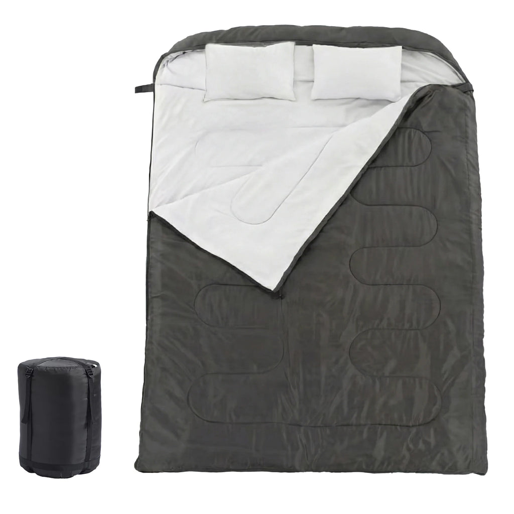 Double Sleeping Bag for Adults with Pillow Lightweight 3 Season Portable Compact Sleeping Bag for 2 Person Hiking Fishing