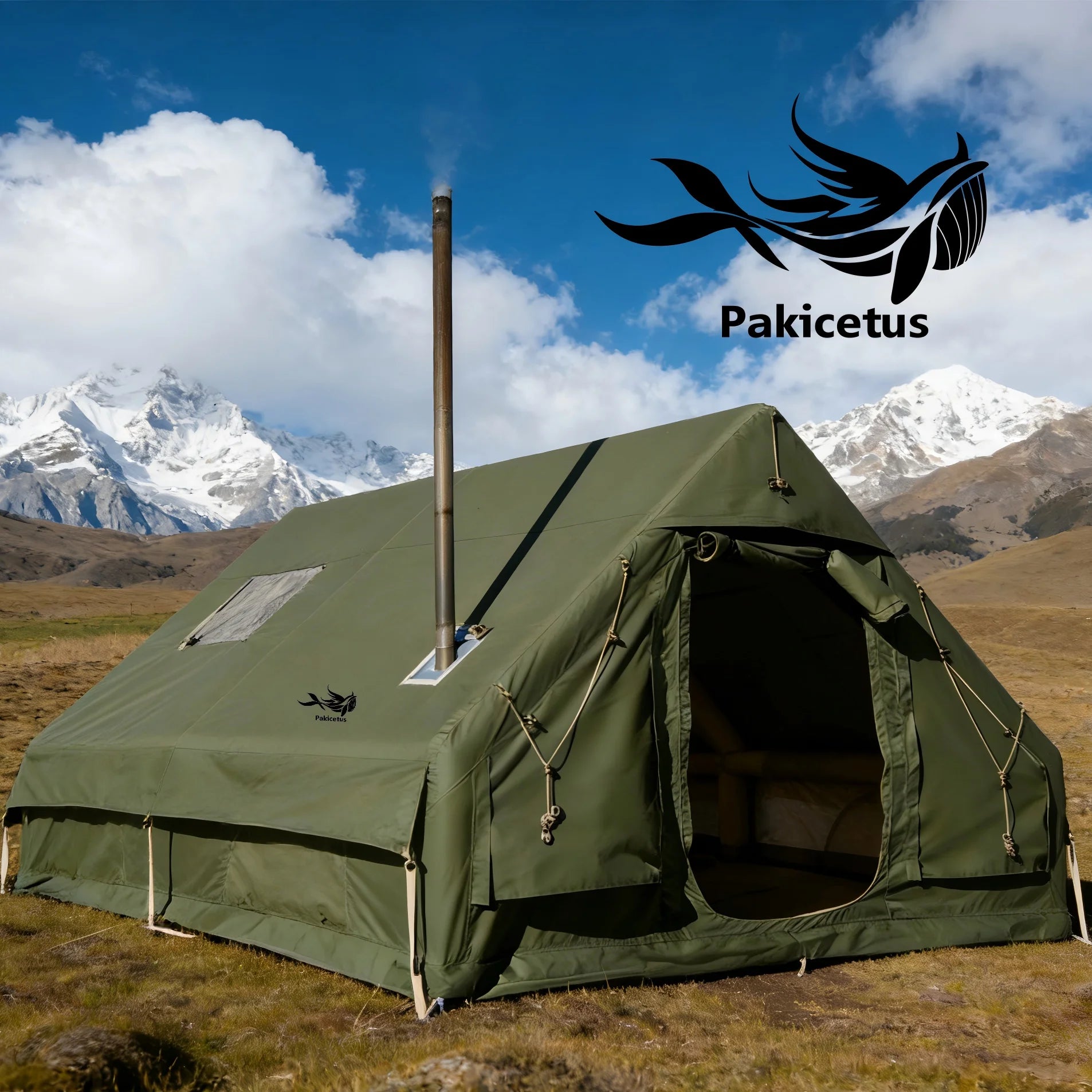 Large Luxury Inflatable Glamping Tent with Manual Hand Pump, Easy Setup 4 Season Anti-Snow Spacious Family Shelter, Weatherproof Air Tent for Outdoor Camping, Backyard Party & Wilderness Adventure