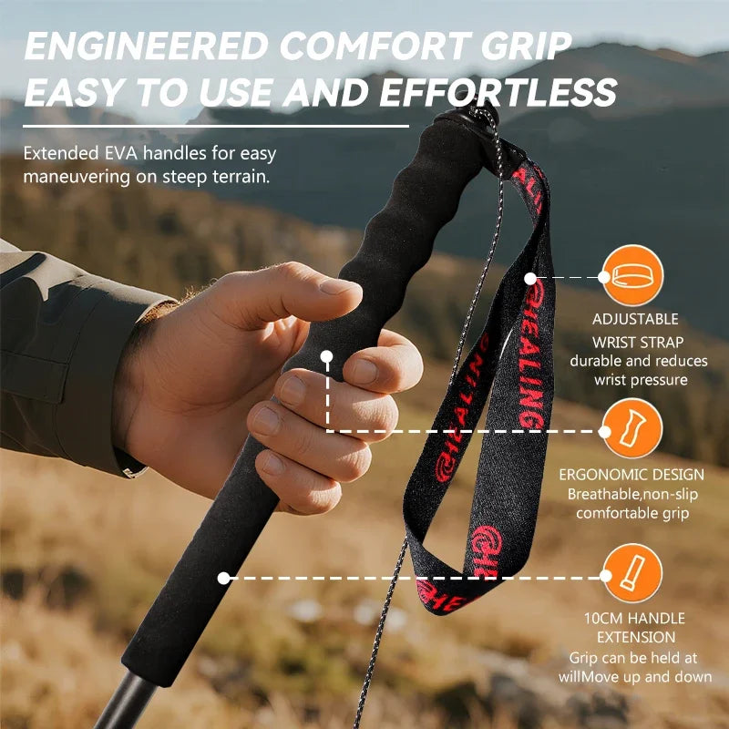 2PCs Trekking Poles Carbon Fiber 115g Ultra-Light For Hiking & Camping. Foldable Outdoor Gear