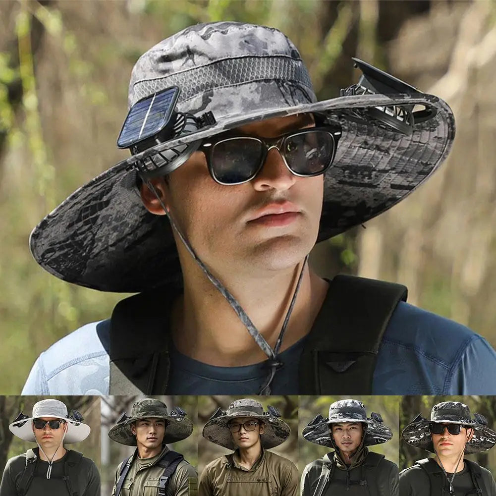Outdoor Camping Fishing Hiking Sunscreen Fisherman Hat Solar Fan Cap Portable Solar Charging Cap with Fan Suitable