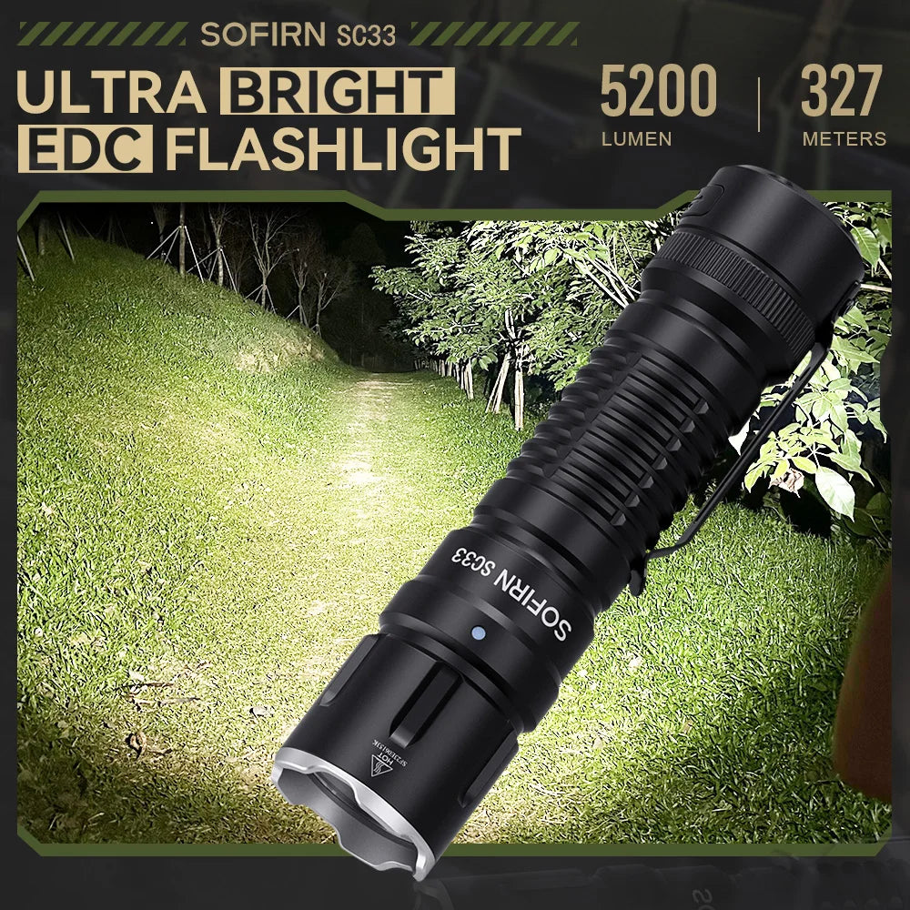 LED Tactical Flashlight XHP70.3 HI  5200lm Powerful 21700 Type C Rechargeable Torch E-switch Outdoor Light