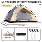2-4 Person Automatic Pop Up Camping Tent, Instant Quick Setup Portable Windproof Tent, Lightweight Backpacking Shelter for Outdoor Travel Hiking Picnic