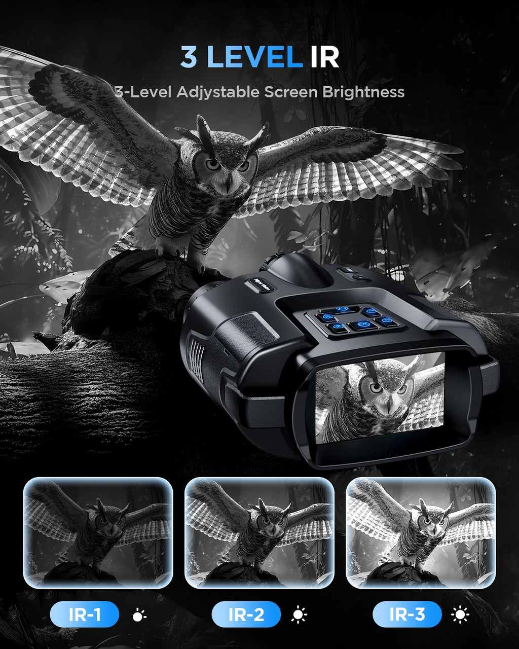 4K Night Vision Binoculars for Adults, 64GB Memory Card 3inch Screen 8X Digital Zoom With Tactical Light, 5000mAh Rechargeable Gear for Hunting & Camping, Infrared Vision Night Goggle, Gifts for Men Husband Dad