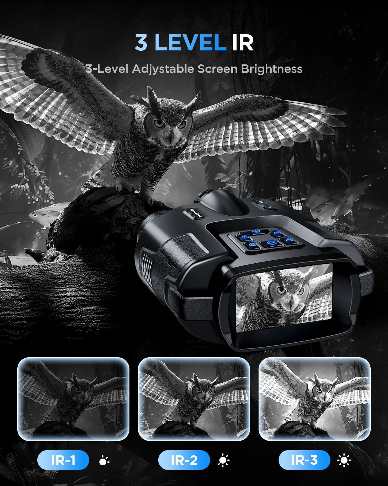 4K Night Vision Binoculars for Adults, 64GB Memory Card 3inch Screen 8X Digital Zoom With Tactical Light, 5000mAh Rechargeable Gear for Hunting & Camping, Infrared Vision Night Goggle, Gifts for Men Husband Dad