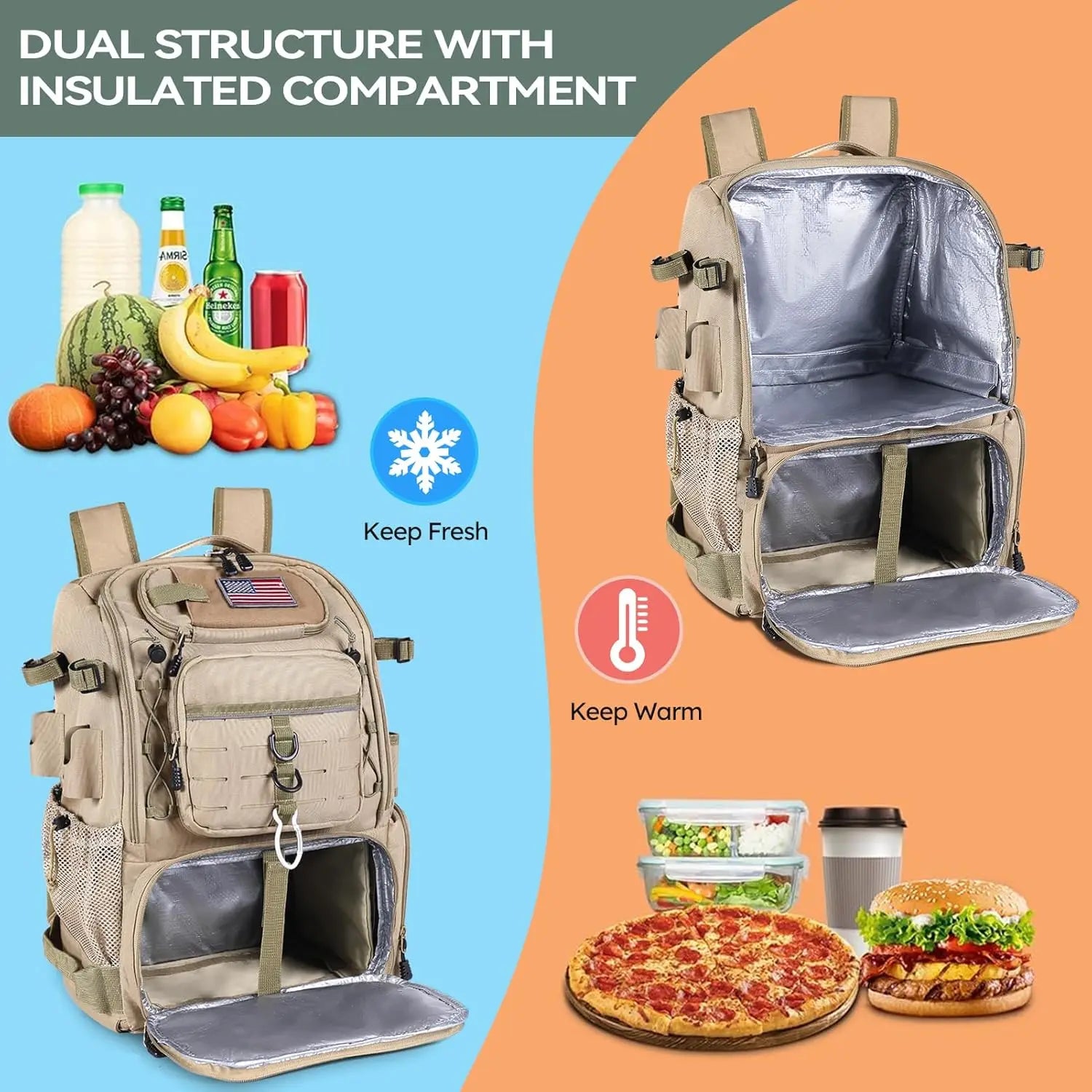 39L Fishing Tackle Backpack with Rod Holders & Cooler,Water-resistant,  Gear Storage Bag