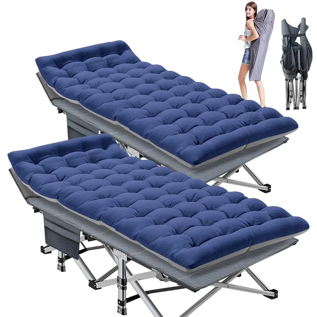 2PK XXL Camping Cot for Adults 900LBS  Oversized Folding Bed with Mattress Pad, Heavy Duty 1200D Oxford, Customized