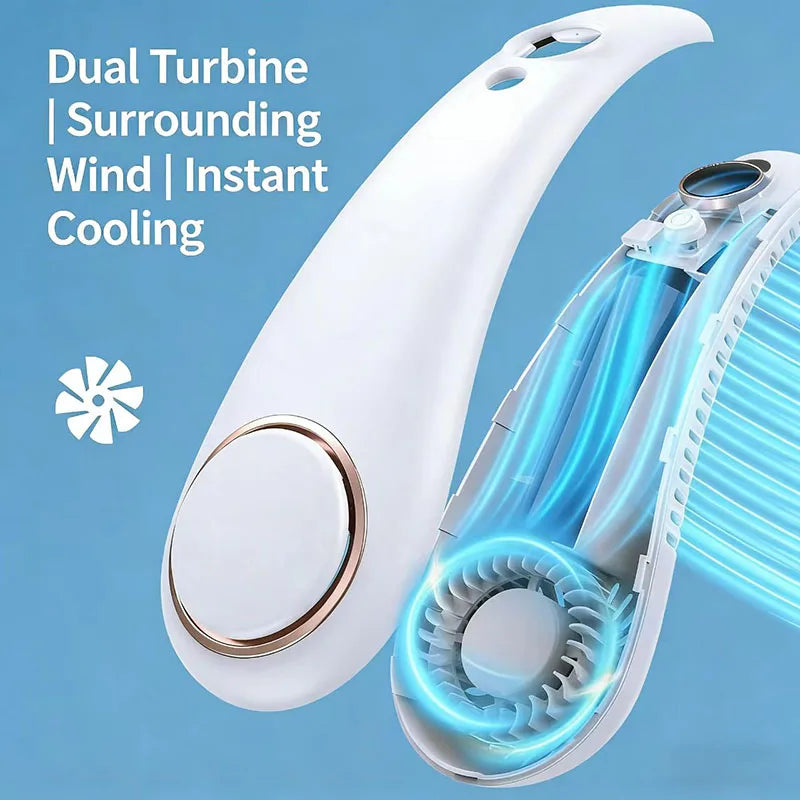 Mini Neck Mounted Fan Portable Bladeless Neck USB Rechargeable Air Cooler 5 File Speed Summer Sports Fan Outdoor Sports Fans