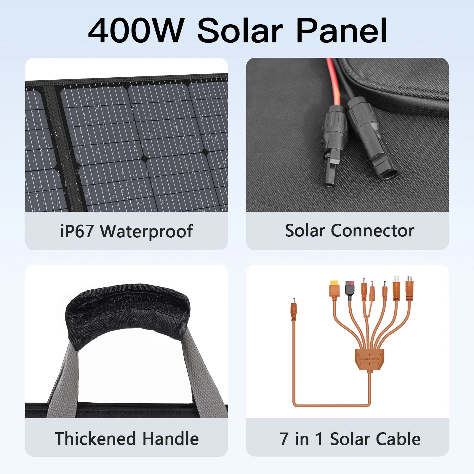 400W Portable Solar Panel 31 V Foldable Solar Panels Charger with 7 in 1 Solar Cable for Camping , Outdoor, Powerstation