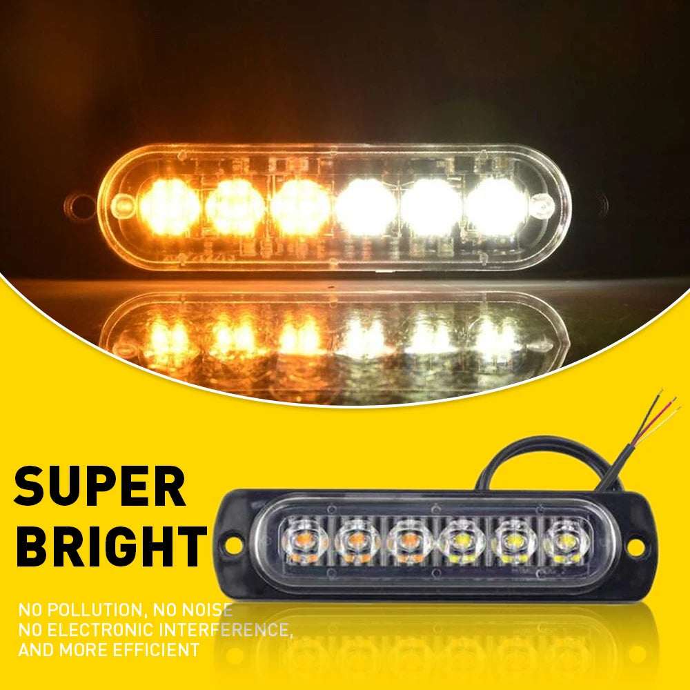 8Pcs Amber White 6LED  Emergency Beacon And Warning Hazard Flash Strobe Light 12V-24V For Use as Camping LED Lamp