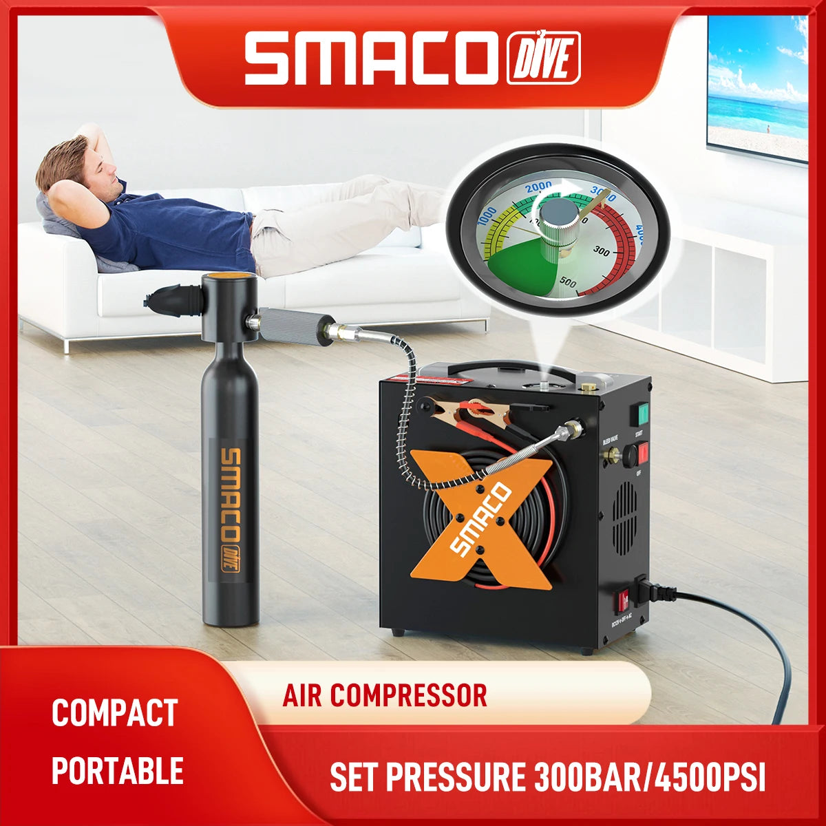 Portable High Pressure Air Compressor 4500psi/30mpa For Scuba Tank Hpa Pump Oil Free. 12v Dc Or 220v Ac