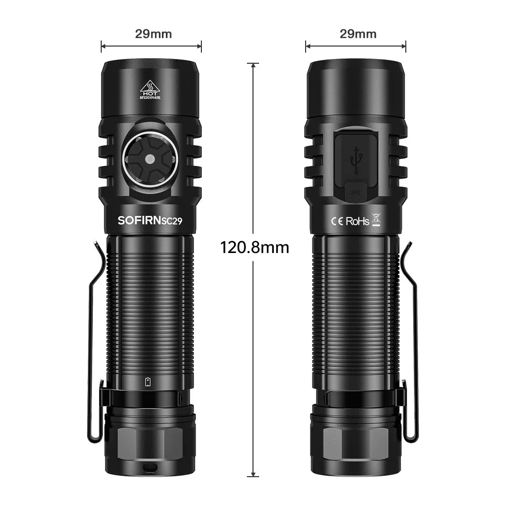 C29 3000Lm Type-C Rechargeable Flashlight LED Powerful 21700 EDC Torch IPX8 for Camping