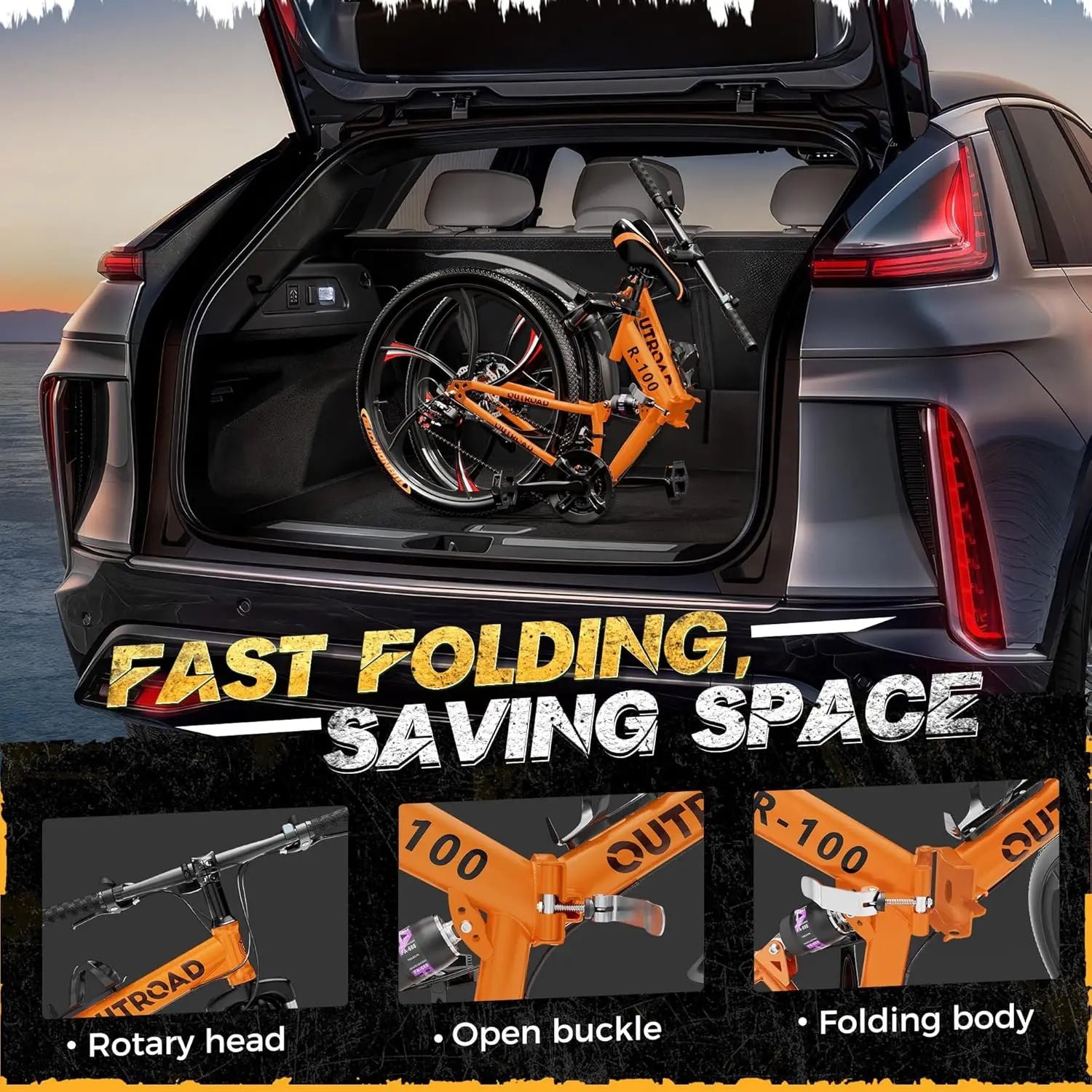 26 Inch Folding Mountain Bike, 21 Speed Full Suspension High-Carbon Steel MTB Foldable Bicycle, Dual Disc, Customized