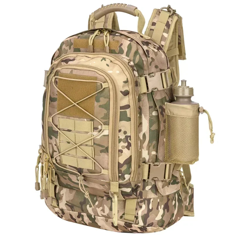 Extra Large 60L Tactical Water Resistant Backpack For Men & Women, For Camping, Fishing, Hiking, Travel & Laptop