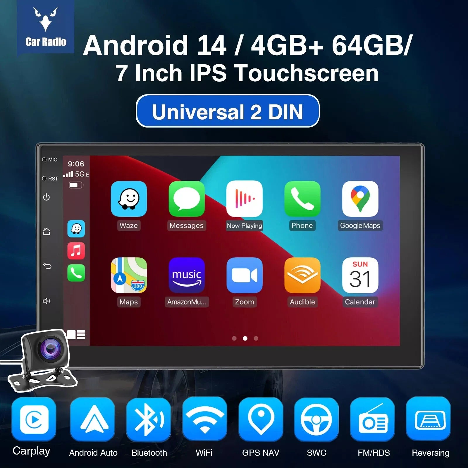 7", 9" or 10“ 2 DIN Android 15 4 GB Plus 64GB Multimedia Player GPS Navigation Tablet With Bluetooth And WIFI