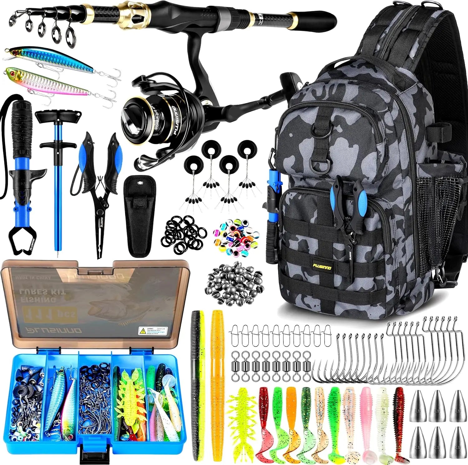 Fishing Backpack With Fishing Rod, Reel &Tackle Boxes, Waterproof Sling Bag
