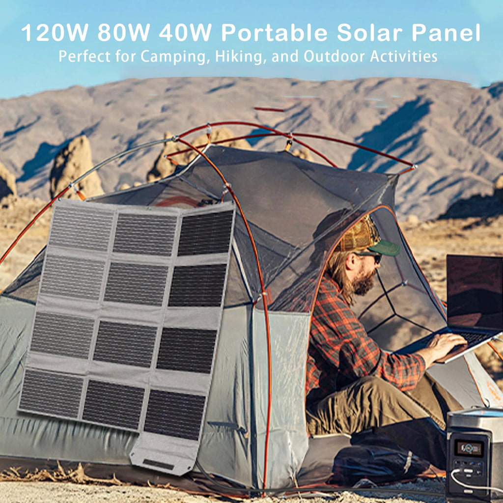 120W 80W 40W Portable Solar Panel 23.5% High Efficiency Foldable Solar Charger for Camping, RV, Emergency Power Supply