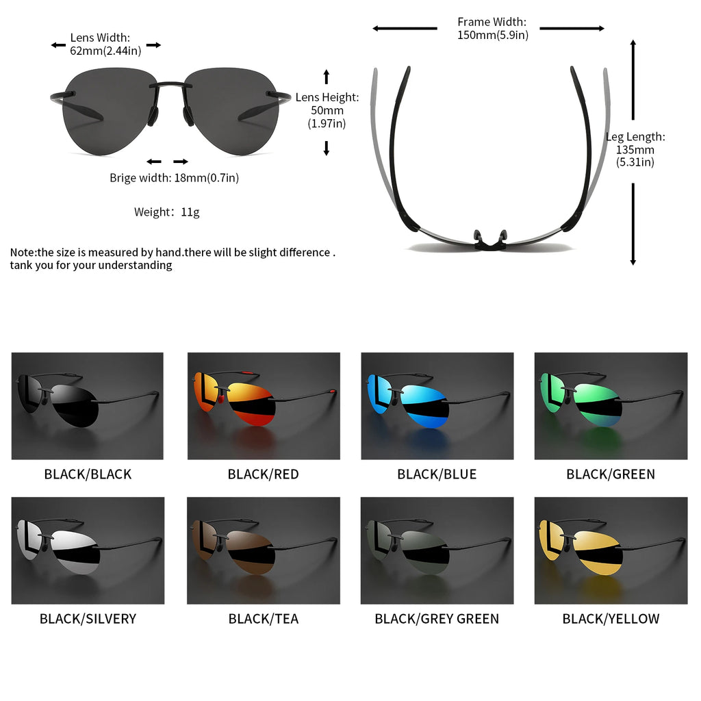 Ultra Light 12g TR90 Frameless Polarized Aviator Sunglasses - Flexible & Comfort Fit Unisex for Driving, Fishing, Outdoor