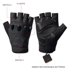 LED Gloves Mountain Hiking Cycling Fishing Outdoor Night Sports Anti Slip Lighting Touch Screen Half Finger Men Green