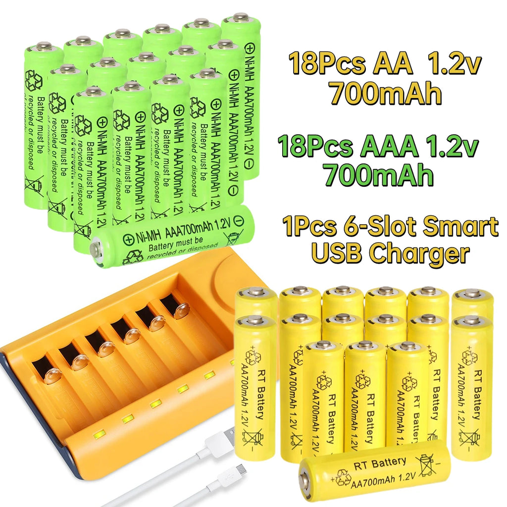 30pcs/24pcs/18pcs/12pcs/6pcs AA AAA NiMh 1.2V 700mah Rechargeable Battery Set with 6 Slot Charger