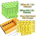 30pcs/24pcs/18pcs/12pcs/6pcs AA AAA NiMh 1.2V 700mah Rechargeable Battery Set with 6 Slot Charger