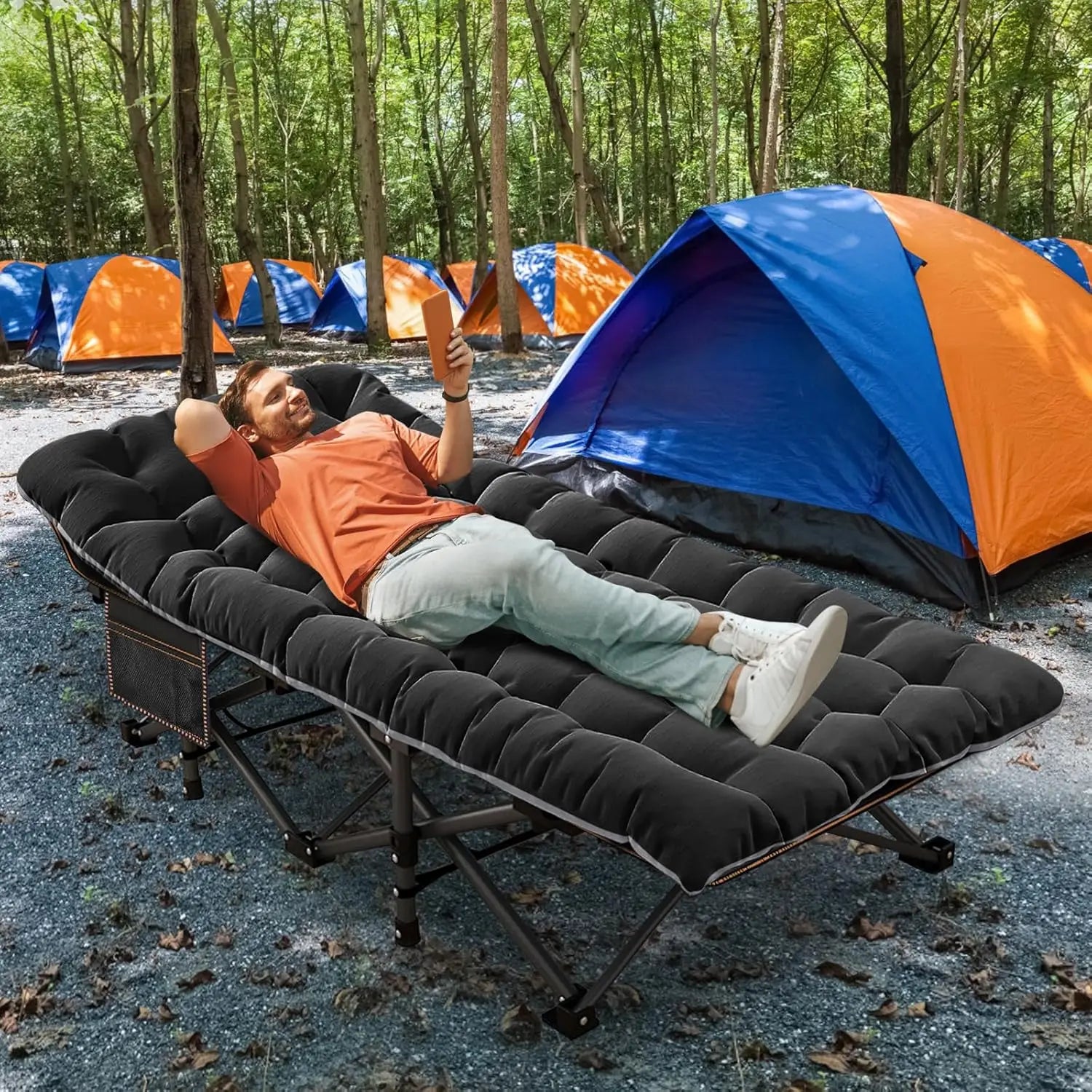 2PK XXL Camping Cot for Adults 900LBS  Oversized Folding Bed with Mattress Pad, Heavy Duty 1200D Oxford, Customized