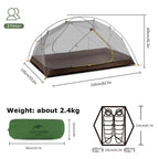 2 Person Backpacking Tent 210T Ultralight Travel Tent Waterproof Hiking Survival Outdoor Camping Tent