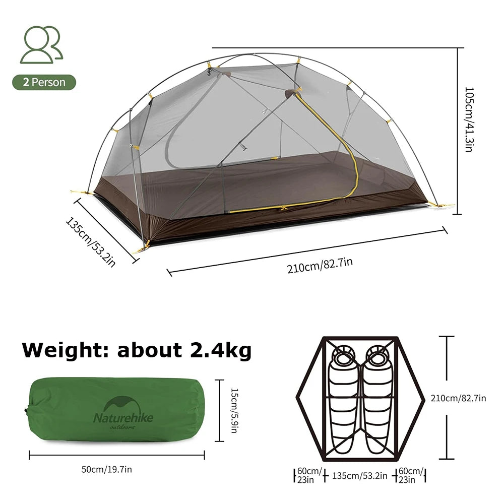2 Person Backpacking Tent 210T Ultralight Travel Tent Waterproof Hiking Survival Outdoor Camping Tent