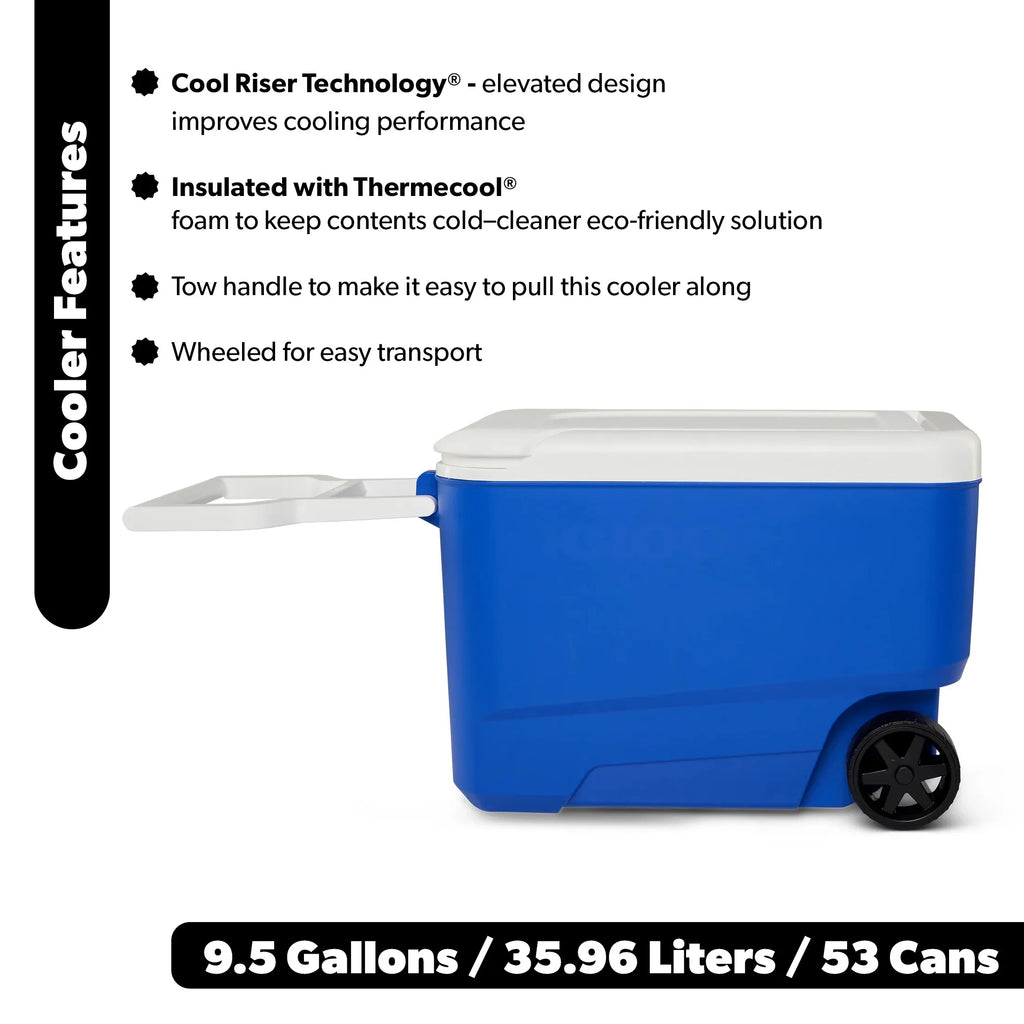 Wheelie Cool 38 QT Hard Sided Cooler with Wheels, Blue