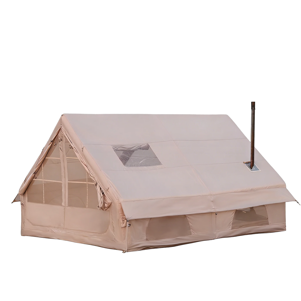 Large Luxury Inflatable Glamping Tent with Manual Hand Pump, Easy Setup 4 Season Anti-Snow Spacious Family Shelter, Weatherproof Air Tent for Outdoor Camping, Backyard Party & Wilderness Adventure