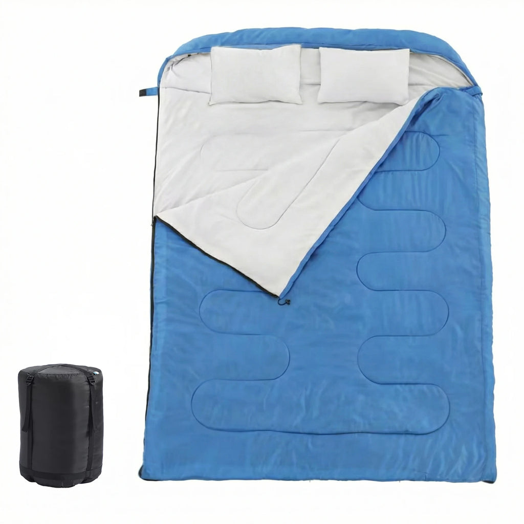 Double Sleeping Bag for Adults with Pillow Lightweight 3 Season Portable Compact Sleeping Bag for 2 Person Hiking Fishing