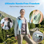 Portable Handheld Fan with Ice Cooling Plate, 3 in 1 Mini Personal Fan with Light & Clip, 5 Speed Rechargeable Fan with LED Display & Hidden Stand, Hands Free Camping Fan for Travel, Desk