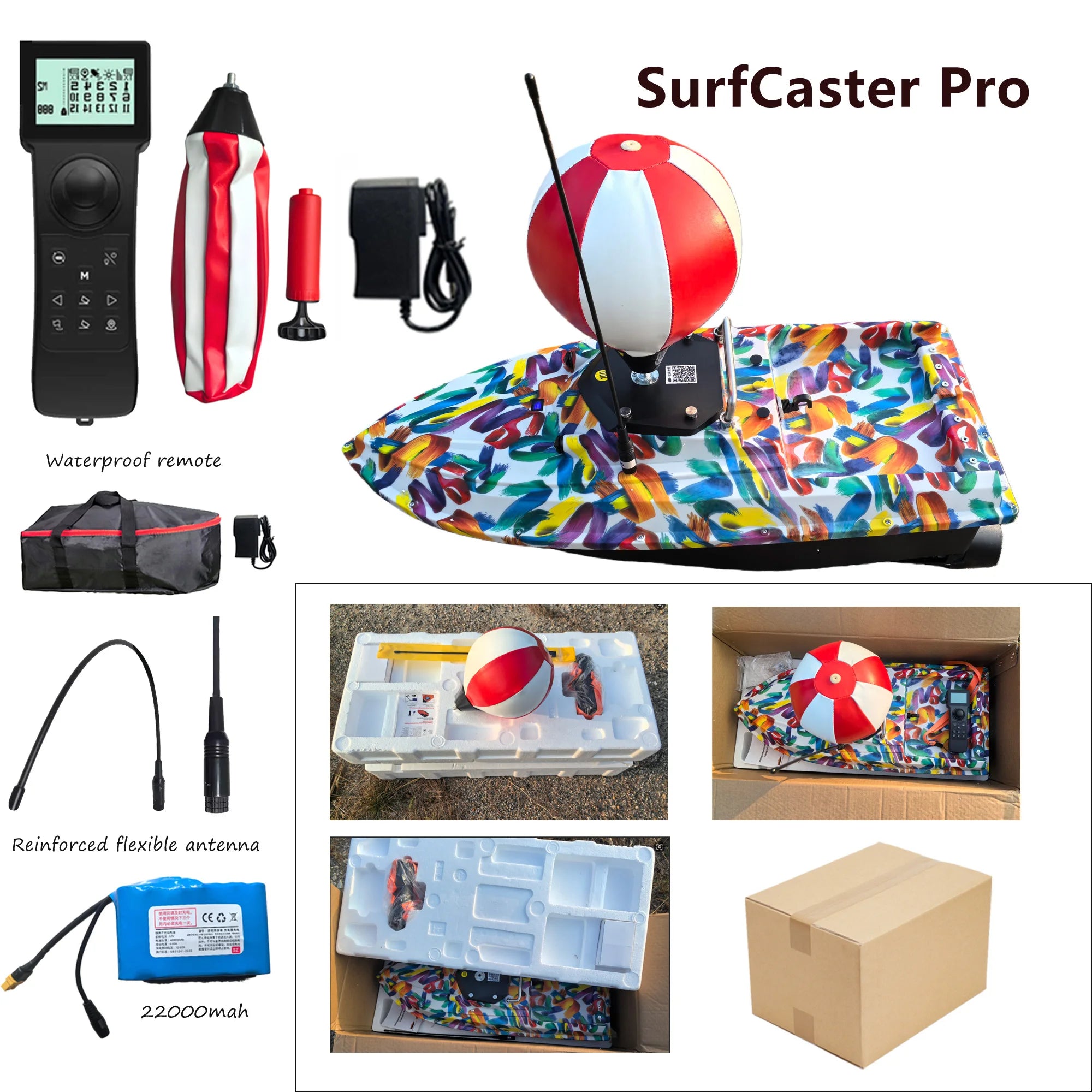 12V SurfCaster Pro Brushless Motor Top Speed RC Bait Boat For Surf Fishing 5M/S