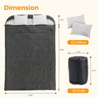 Double Sleeping Bag for Adults with Pillow Lightweight 3 Season Portable Compact Sleeping Bag for 2 Person Hiking Fishing
