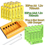 30pcs/24pcs/18pcs/12pcs/6pcs AA AAA NiMh 1.2V 700mah Rechargeable Battery Set with 6 Slot Charger