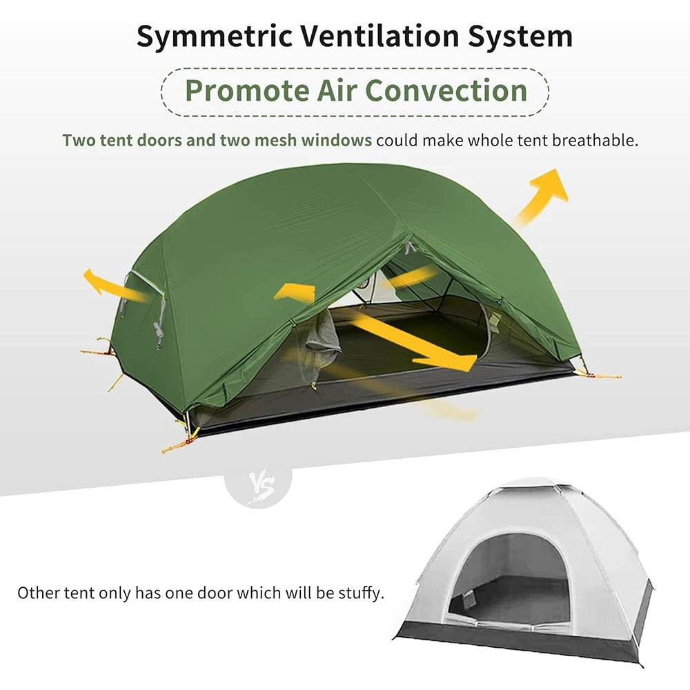 2 Person Tent 20D Nylon 210T Waterproof Ultralight Camping Hiking Tent with Mat Backpacking Travel Tent