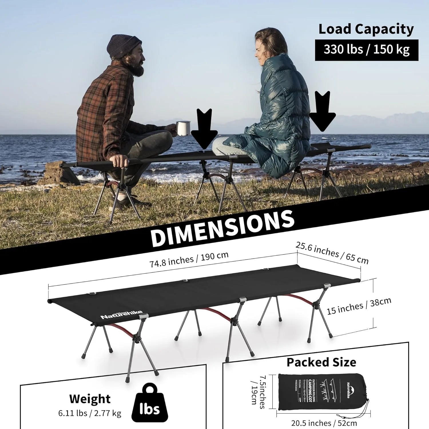 Folding Camping Cot Height Adjustable Ultralight Backpacking Cot Portable Outdoor Travel Camping Bed Tent Bed
