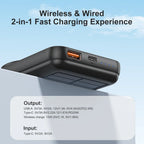 Solar Power Bank 10000mAh-15W WirelessCharging & 20W PD Fast Charge | Portable Solar Charger for iPhone 16/15/14/13/12