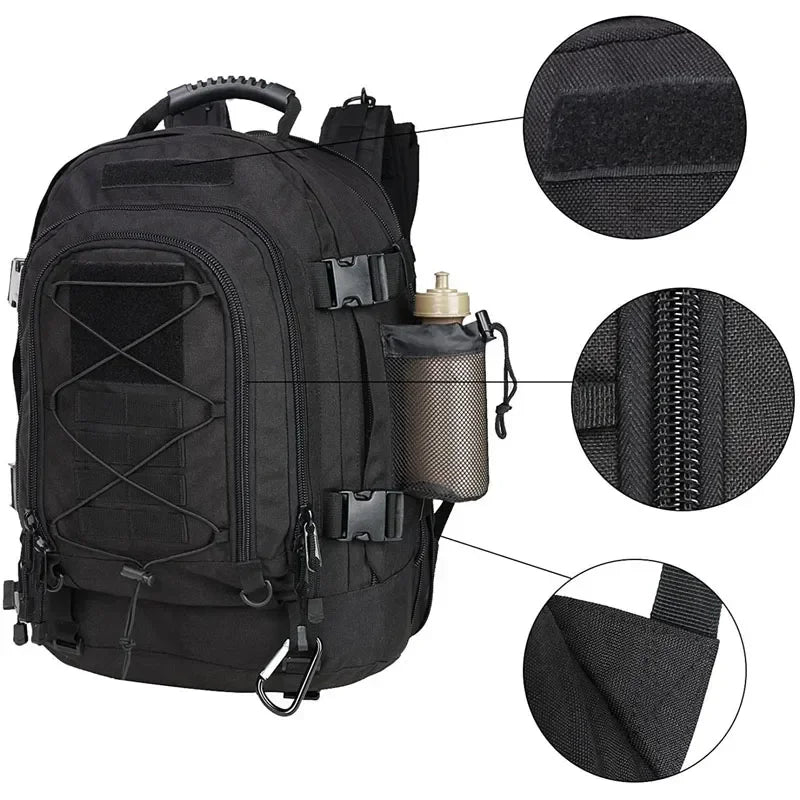 Extra Large 60L Tactical Water Resistant Backpack For Men & Women, For Camping, Fishing, Hiking, Travel & Laptop